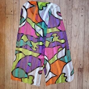 Vintage Silk Scarf Vibrant Abstract Geometric 12 X 70” RECTANGLE